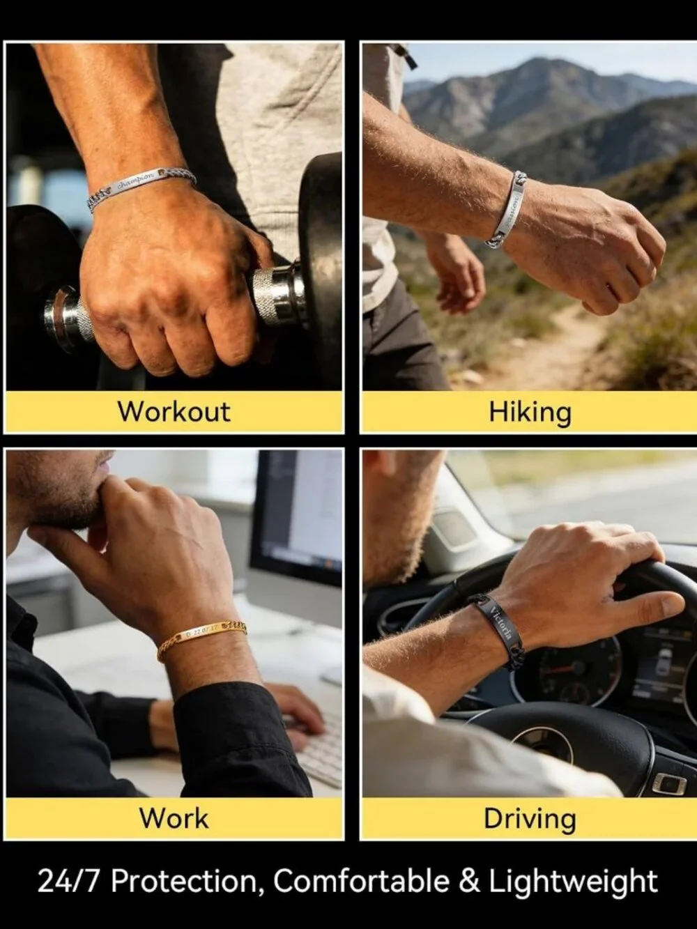Personalized Stainless Steel ID Bracelet for Men & Women, Custom Engraved Curb